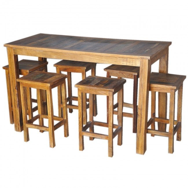 Reclaimed Wood & Mango Wood Bar Set with Table and 4 Stools in Honey Finish - Perfect for Kitchen Islands, Dining Rooms, and Outdoor Entertaining