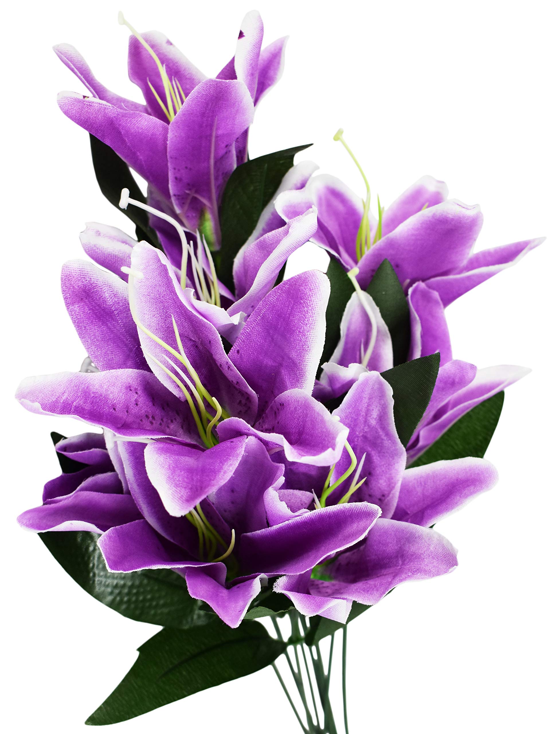 4-Pack Artificial Lily Flower Cemetery Vases - Elegant Pink & Green Memorial Vases for Graveside Decor - Perfect for Graves, Memorials & Sympathy Arrangements