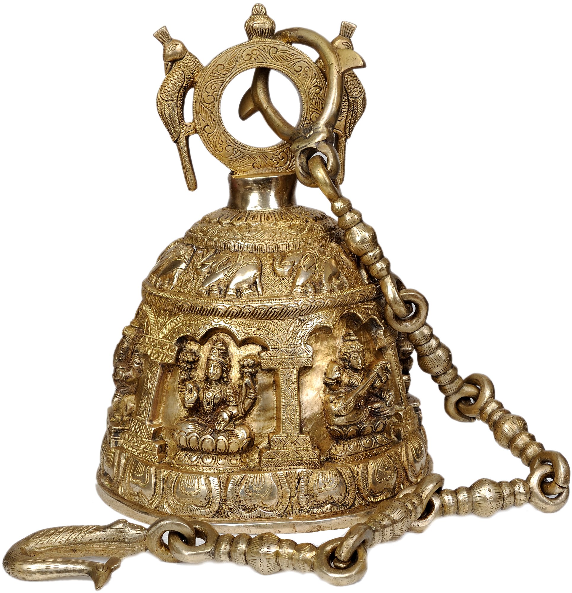 Ganesh Lakshmi Saraswati Brass Bell Statue - Hindu God Idol for Home Altar, Office Decor & Spiritual Puja Ceremony