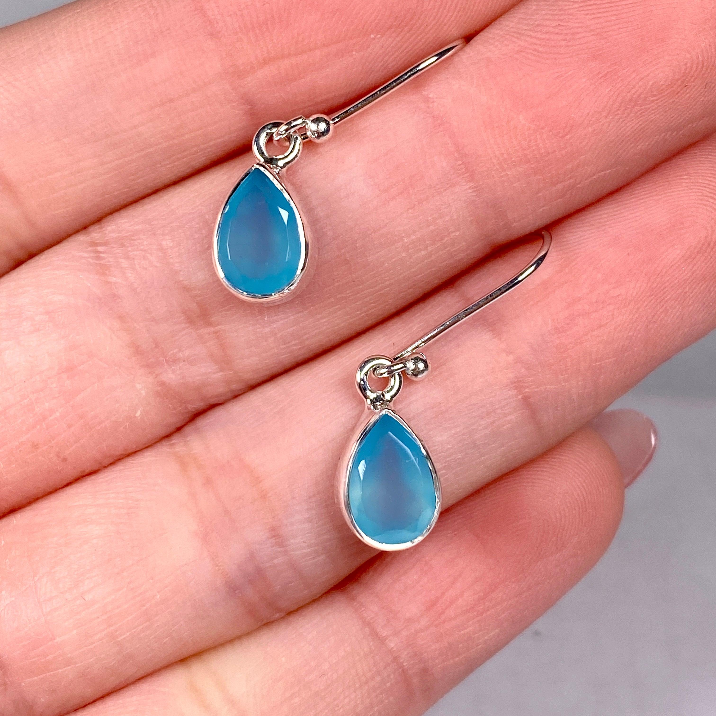 Blue Chalcedony Petite Teardrop Faceted Earrings - Dainty Gemstone Jewelry for Women - Perfect for Weddings, Parties & Everyday Wear