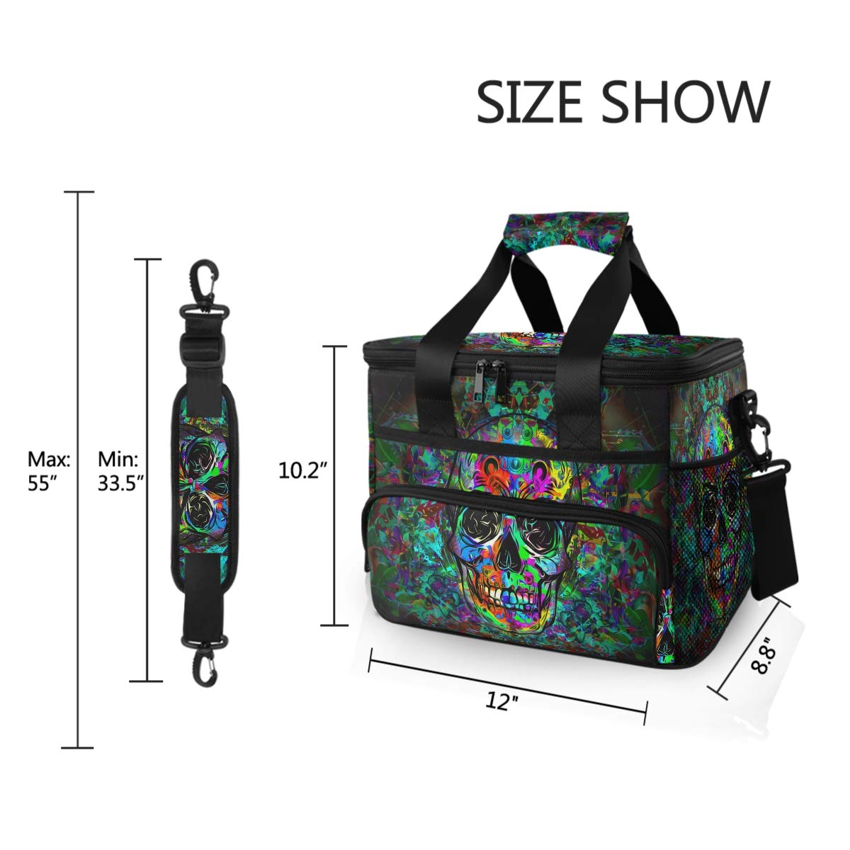 Large Insulated Skull Picnic Lunch Bag - Reusable Freezable Tote with Leakproof & Waterproof Design - Perfect for Outdoor Camping, Beach Trips, Office Lunch & Travel Cooler