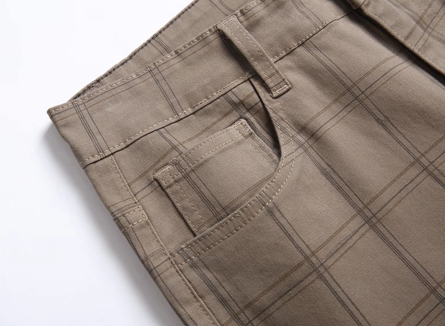HENGAO Men's Straight Fit Plaid Chino Pants - Comfortable Casual Dress Pants for Office, Business & Everyday Wear