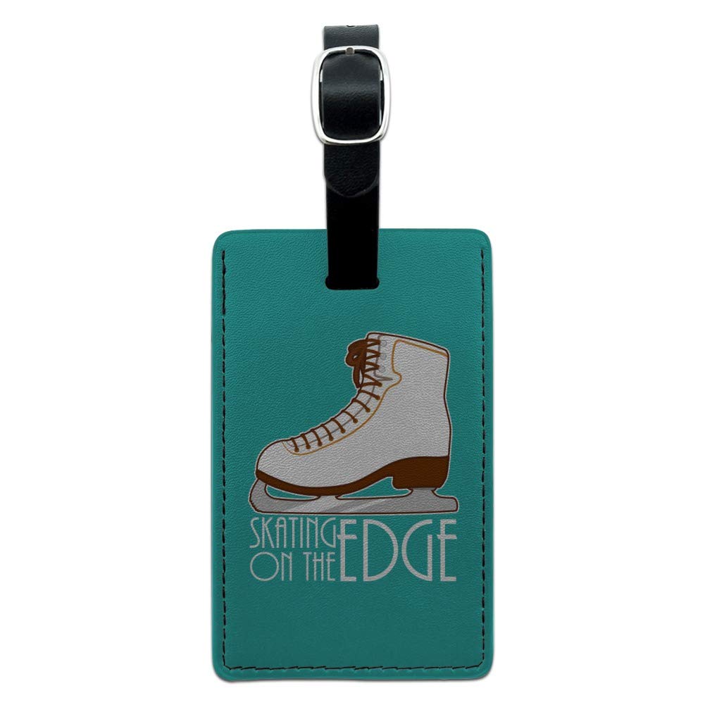Premium Figure Skating Ice Skates with Living Edge Rectangle Leather Luggage Tag - Perfect for Travel, Sports & Gift Giving