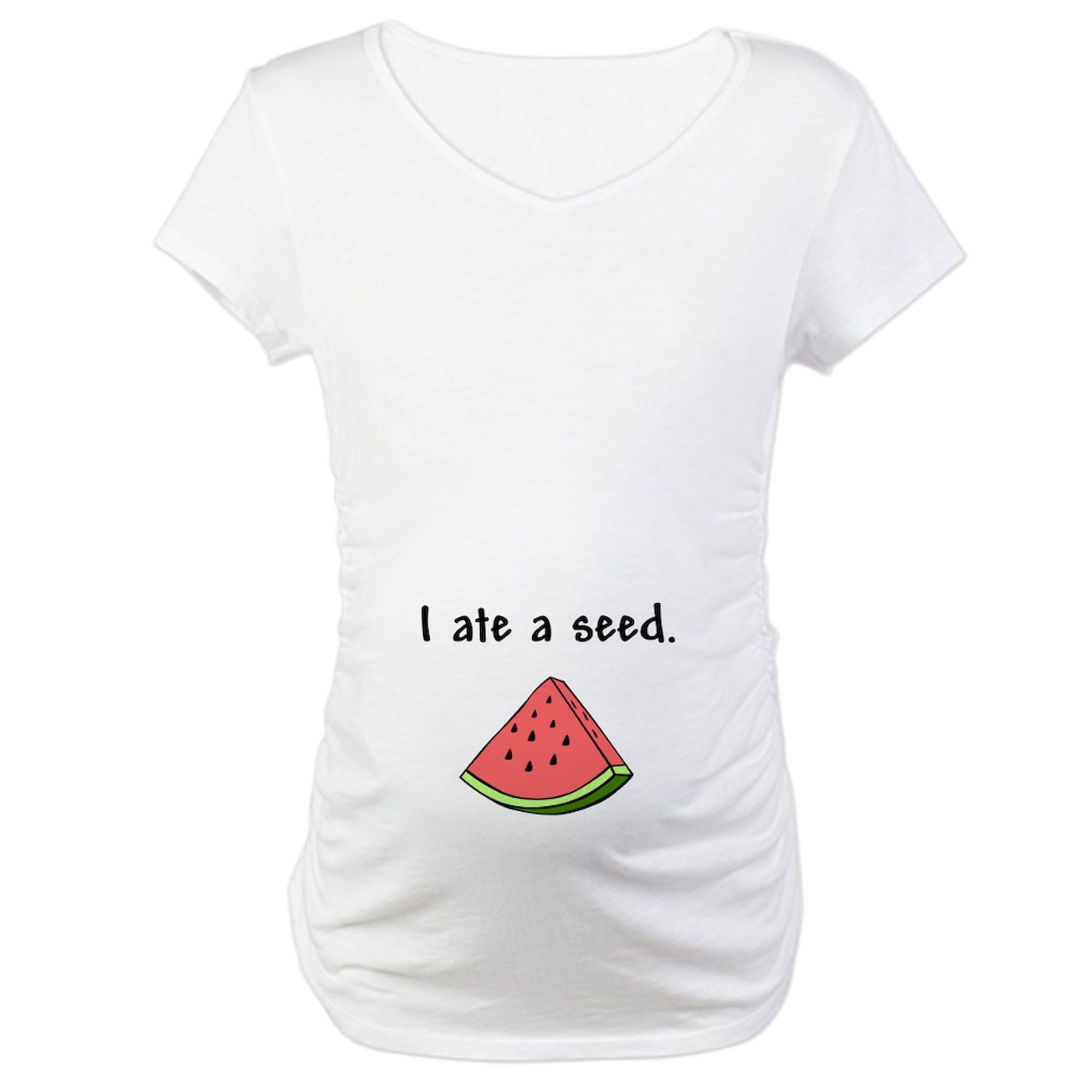 Watermelon White Maternity T-Shirt for Women - Stretchy Ruched Side Pregnancy Top for Comfort & Style | Perfect for Maternity Photos, Baby Showers & Everyday Wear