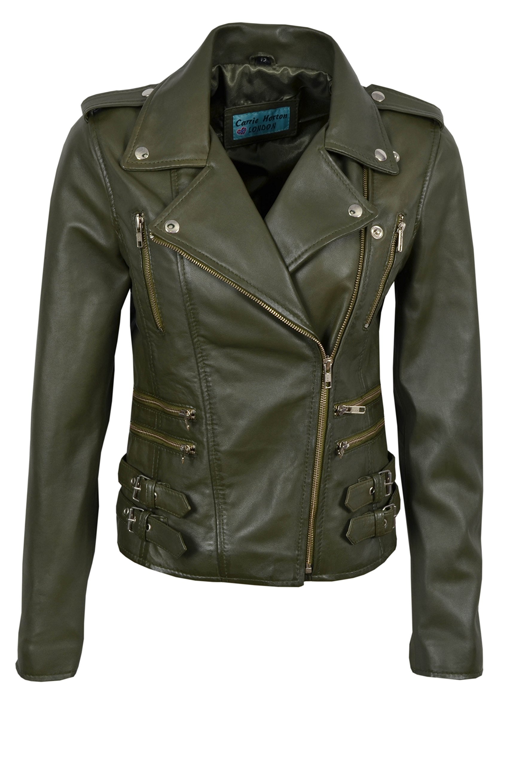 Vintage Olive Green Motorcycle Leather Jacket for Women - Retro Biker Style Designer Jacket with Washed Finish | Perfect for Riding, Casual Outfits & Night Out