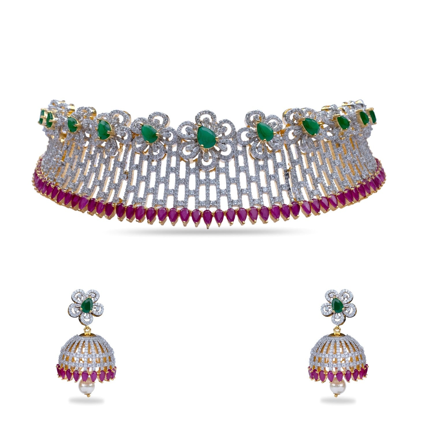 Elegant Lilac Floral Multi Nakshatra CZ Choker Set - Perfect for Weddings, Parties & Special Occasions