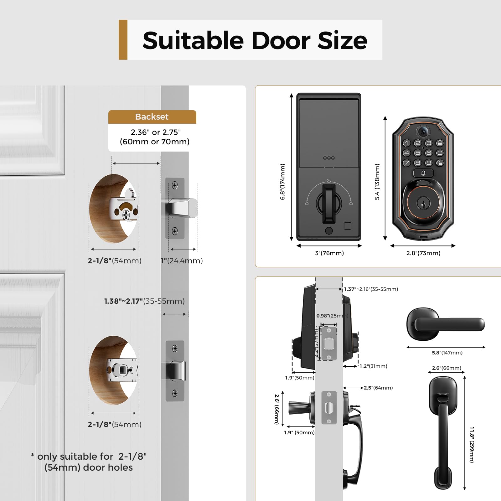Smart WiFi Door Lock with Camera & Doorbell - 5-in-1 Keyless Entry Deadbolt with Fingerprint, App Control & Auto Lock - Easy Installation, Weatherproof - Perfect for Home Security & Smart Home Automation