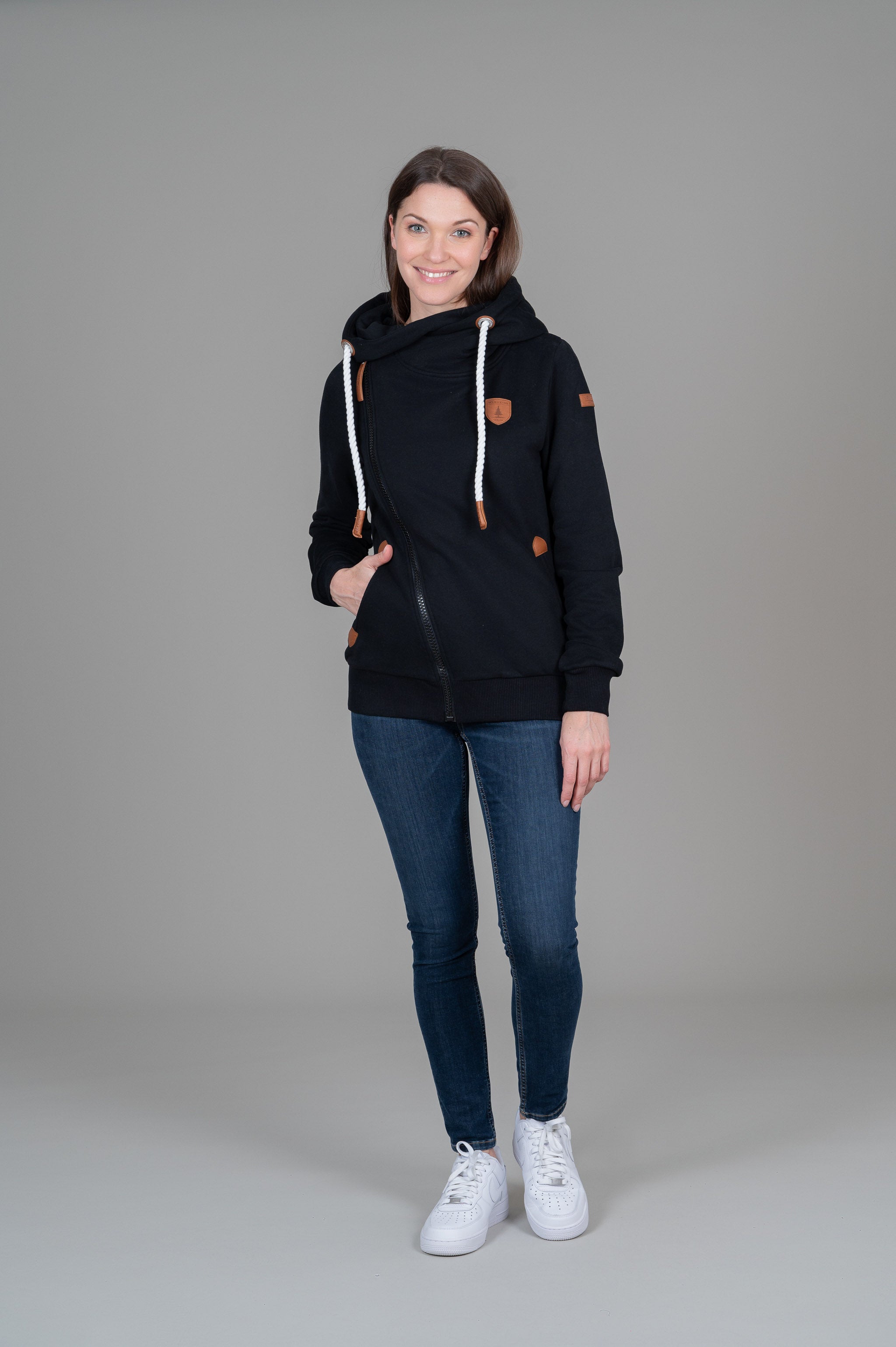Athena Black Full Zip Hoodie for Women - Soft Fleece Pullover with Pockets - Perfect for Casual Wear, Gym, and Outdoor Activities