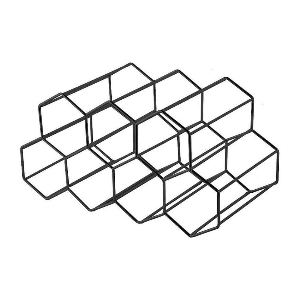 Hexagonal Wine Rack - 9 Bottle Wooden Holder for Red, White & Sparkling Wines - Perfect for Kitchen Countertops, Dining Rooms & Wine Cellars