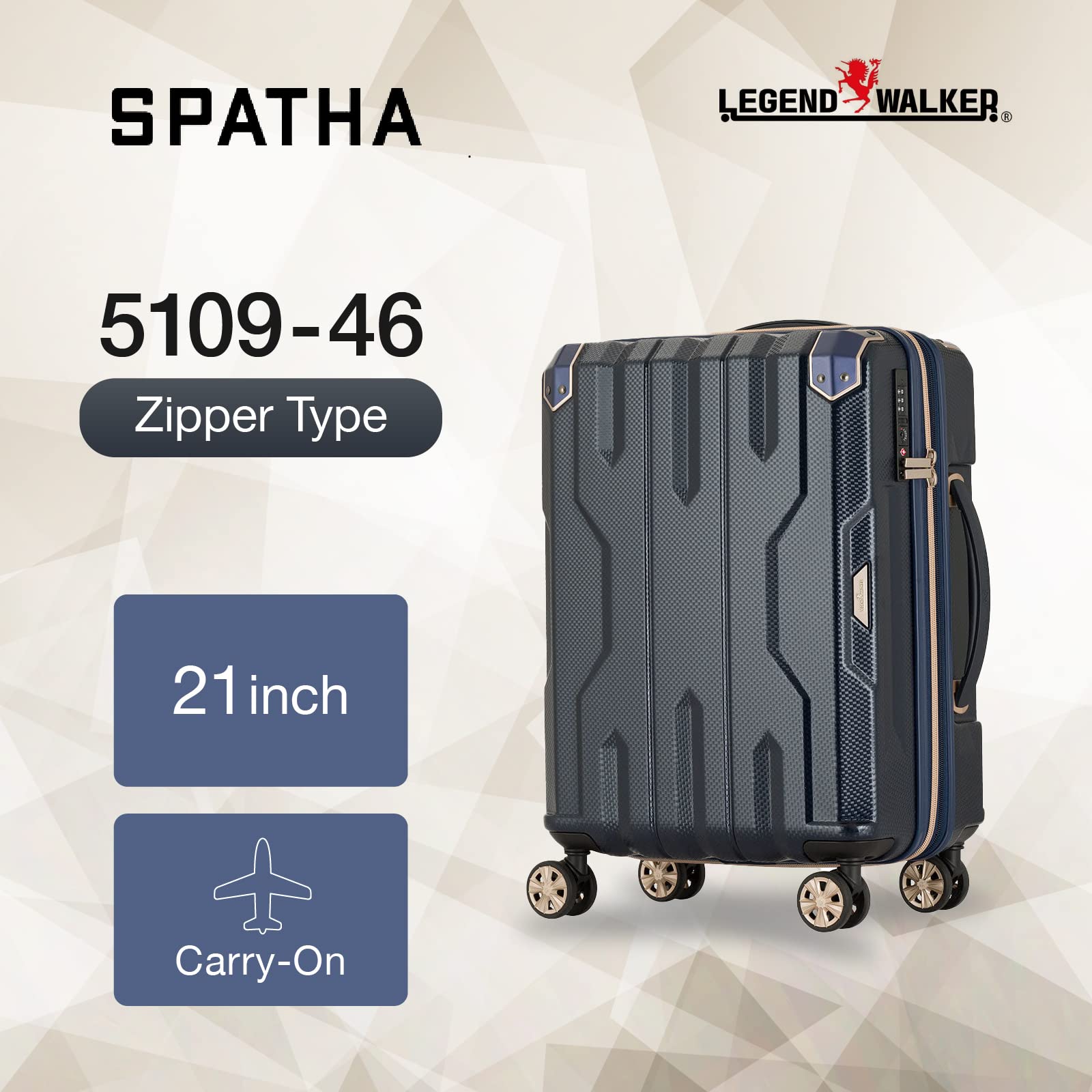LEGEND WALKER SPATHA 21-inch Expandable Hardside Carry-On Luggage - Black (5109-46-BK) | Perfect for Business Travel & Weekend Getaways