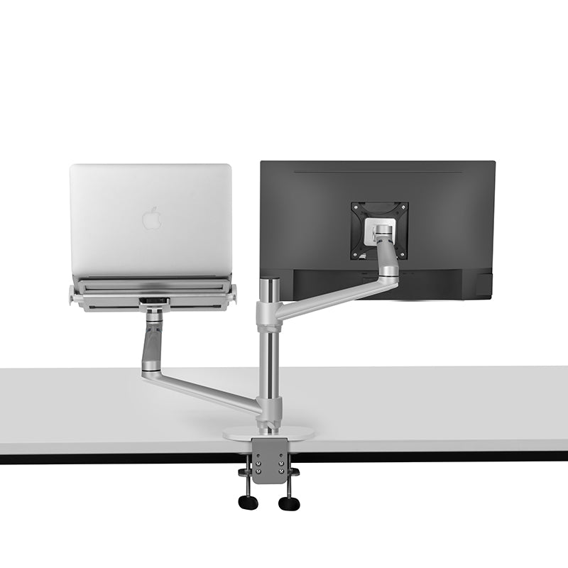 Adjustable Aluminum Dual Monitor Stand for 17-32 Inch Screens & Laptop Mount (12-17 Inch) - Ergonomic Desk Clamp for Home Office, Gaming & Workspace Setup