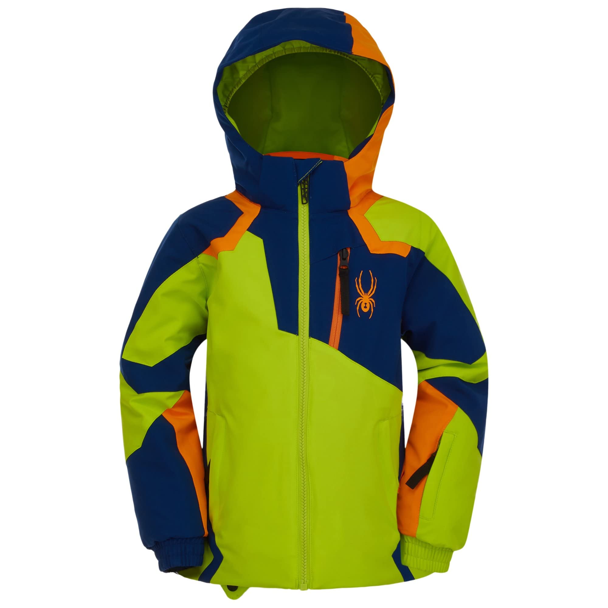 Spyder Boys Mini Leader Jacket - Waterproof Windbreaker for Toddler & Kids (Ages 4-6) | Sharp Lime/Abyss Color | Outdoor Play, School, Winter Sports Jacket