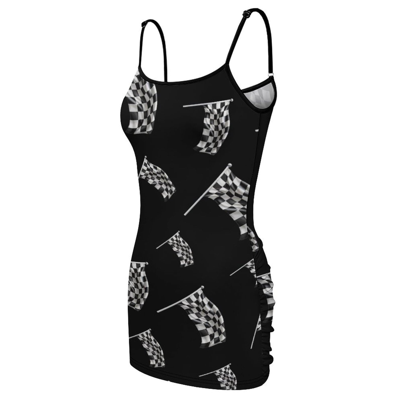 Black & White Checkered Flag Women's Mini Dress - Sleeveless Bodycon Tank Dress for Beach Party, Club Wear & Summer Outfits | Sexy Hip-Hugging Design