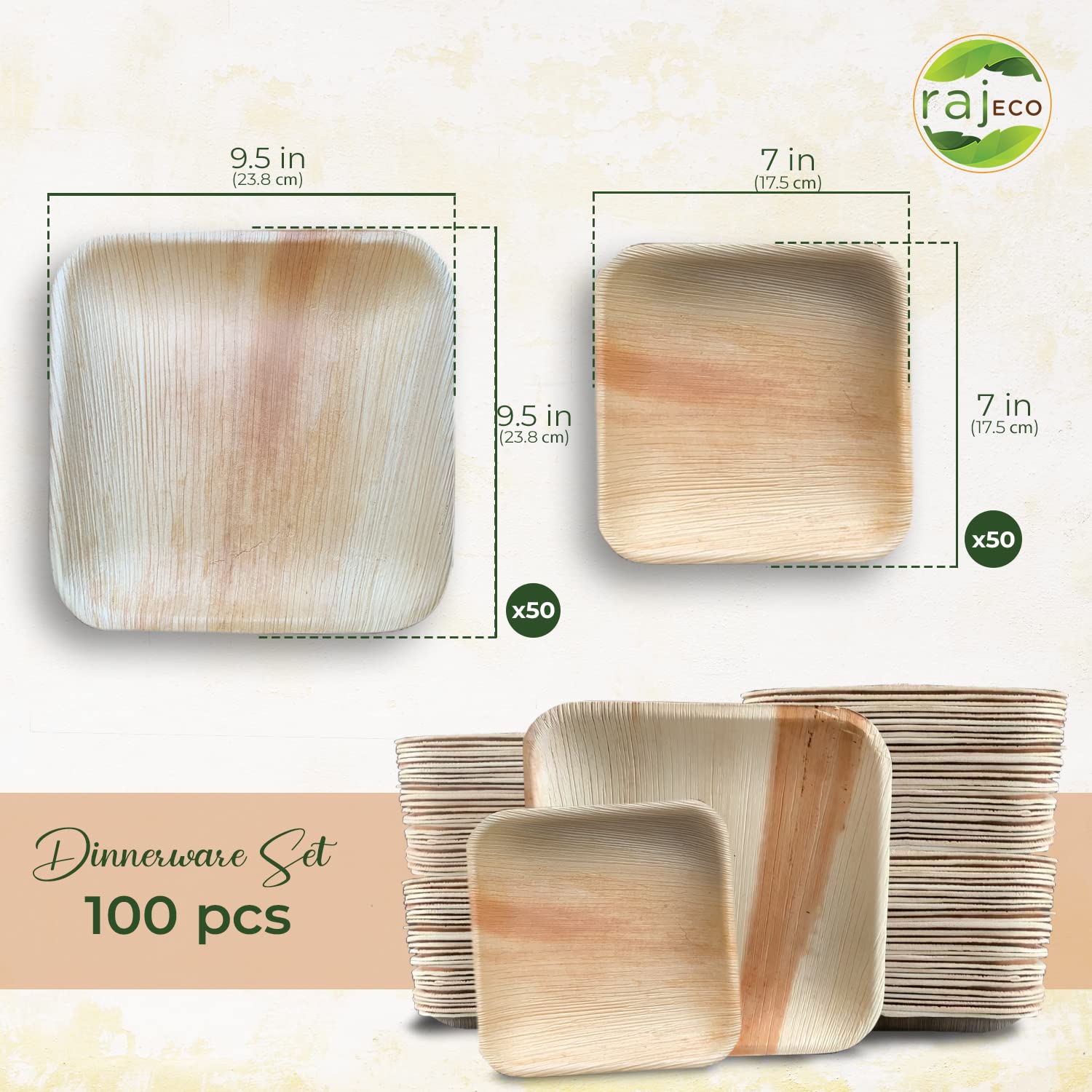 Eco-Friendly Raj Palm Leaf Plates [100-Pack] - 10