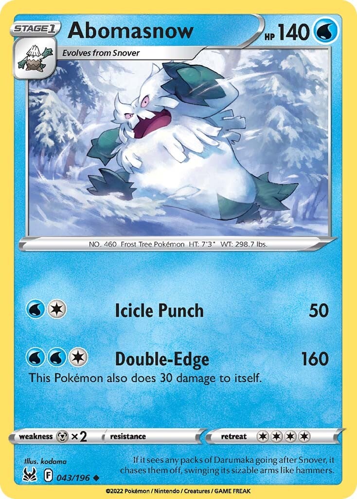 Abomasnow (043/196) Pokemon Card - Sword & Shield: Lost Origin Expansion | Collectible Trading Card for Battles & Deck Building
