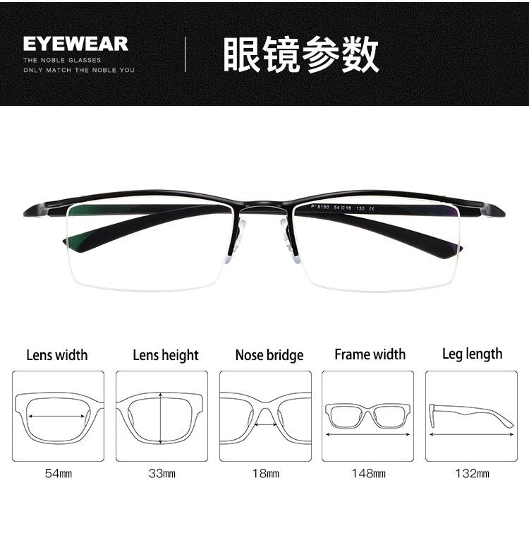 Bclear Men's Browline Semi-Rimless Eyeglasses - Lightweight Alloy Frame (Model 8190) | Classic Retro Style for Work, Reading & Daily Wear