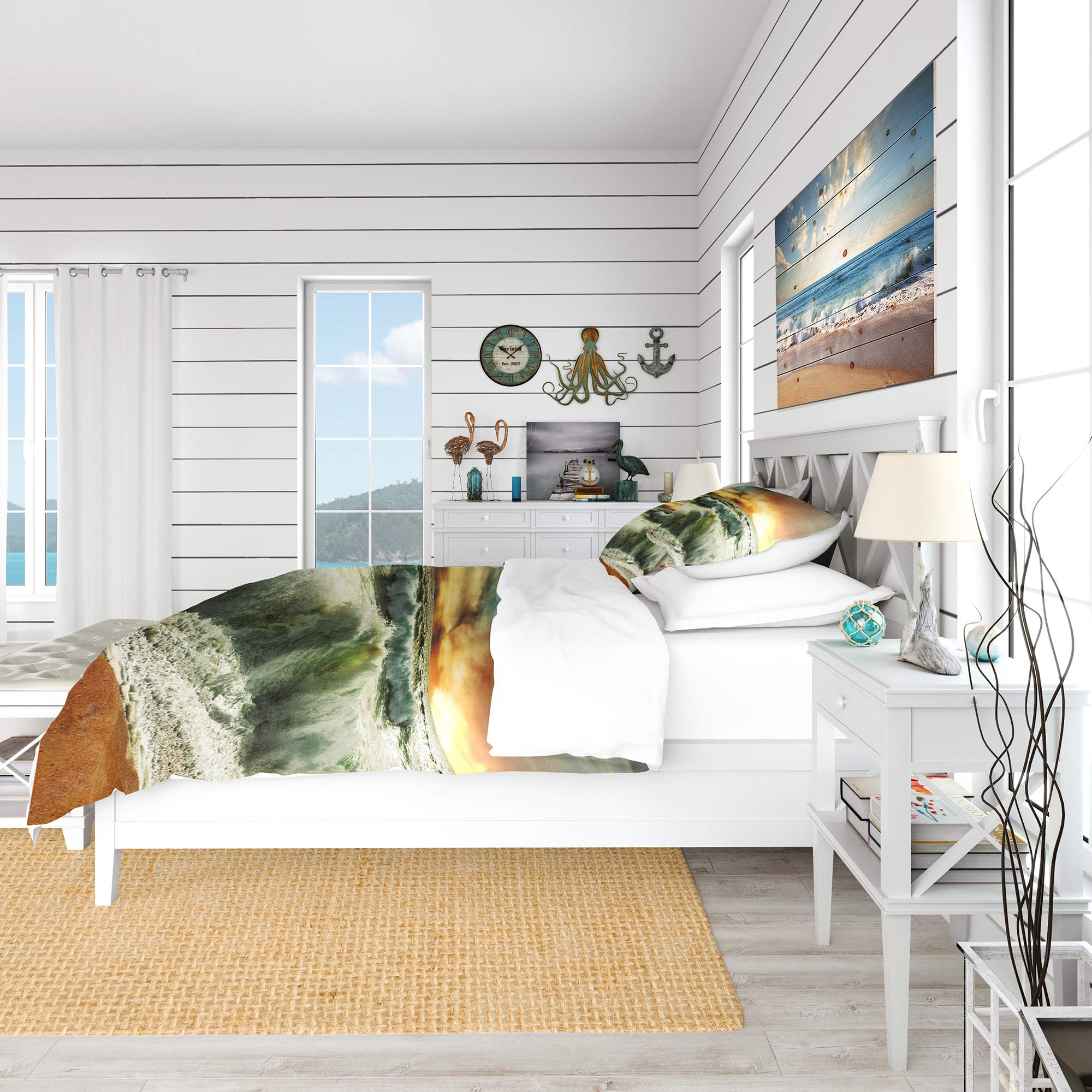 DesignQ Nautical Duvet Cover Set King - Coastal Beach Bedding for All Seasons