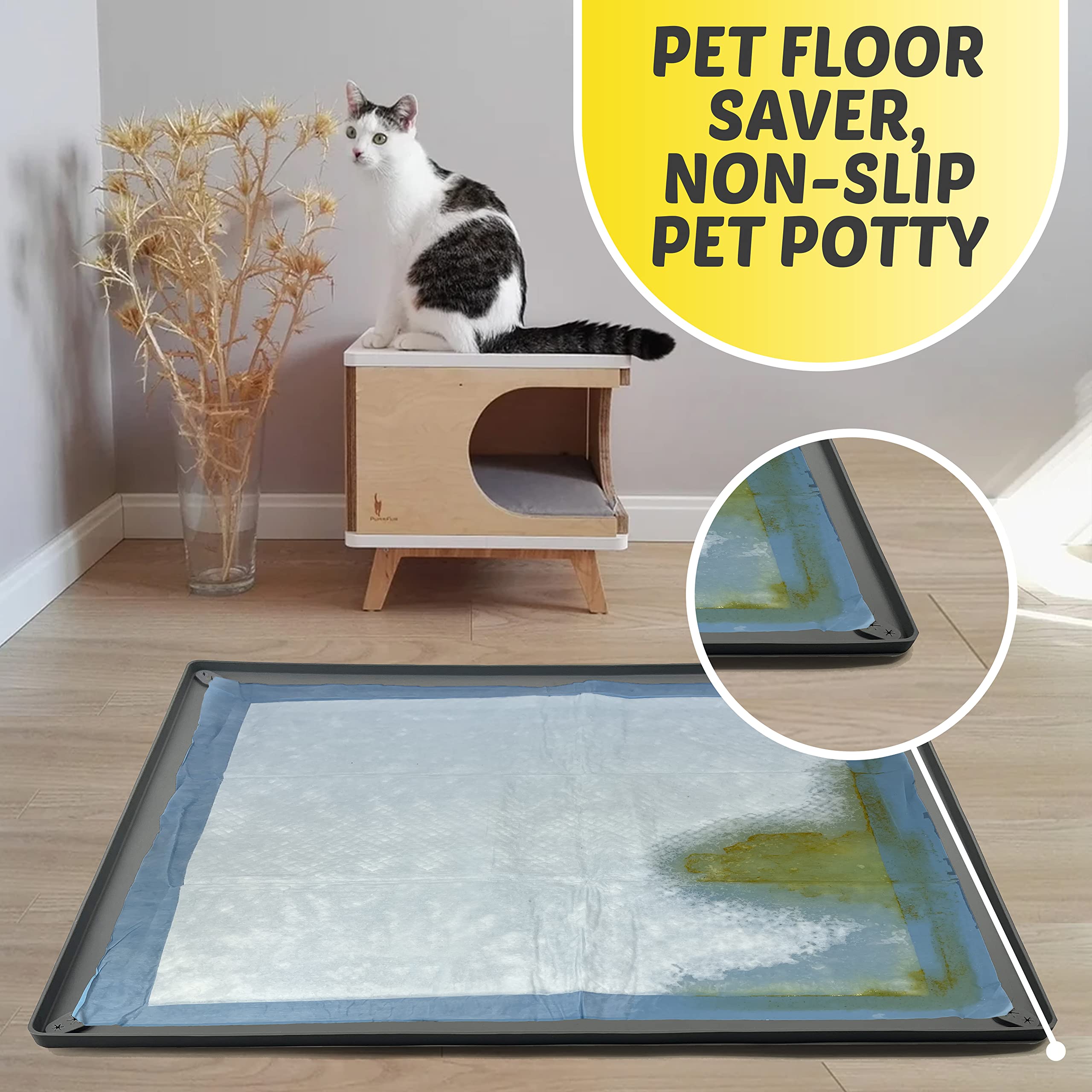 Skywin 28x30 Inch Non-Slip Silicone Pee Pad Holder for Dogs - Leak Proof Puppy Training Pad Tray with Easy Clean Design (Grey, 1 Pack) | Perfect for Crate Training, Housebreaking & Pet Accidents