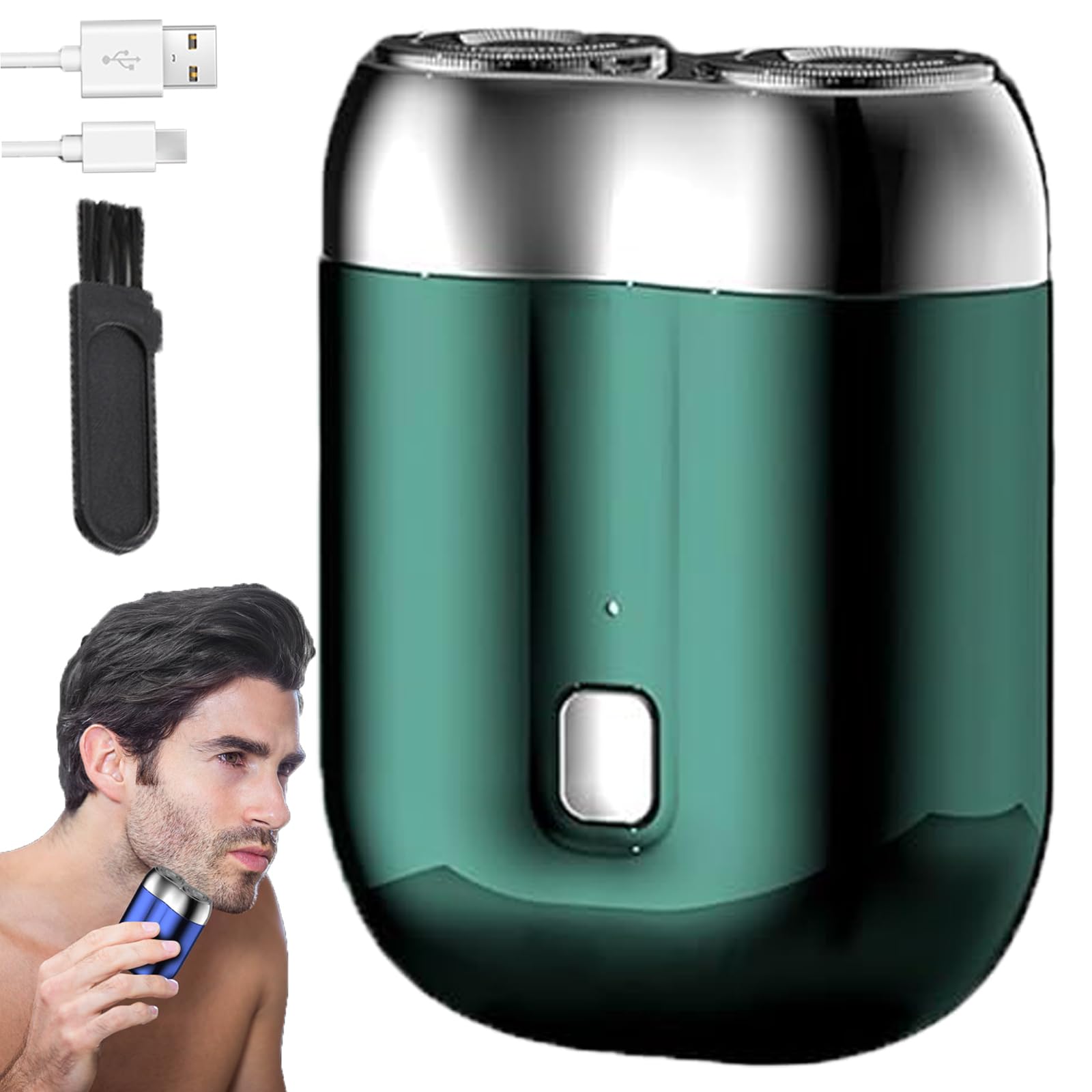 Jacooba Electric Razor for Men - Double-Ring Magnetic Cutter, USB Rechargeable & Waterproof, Compact & Washable Shaver - Perfect for Travel, Gym & Daily Grooming (Green)