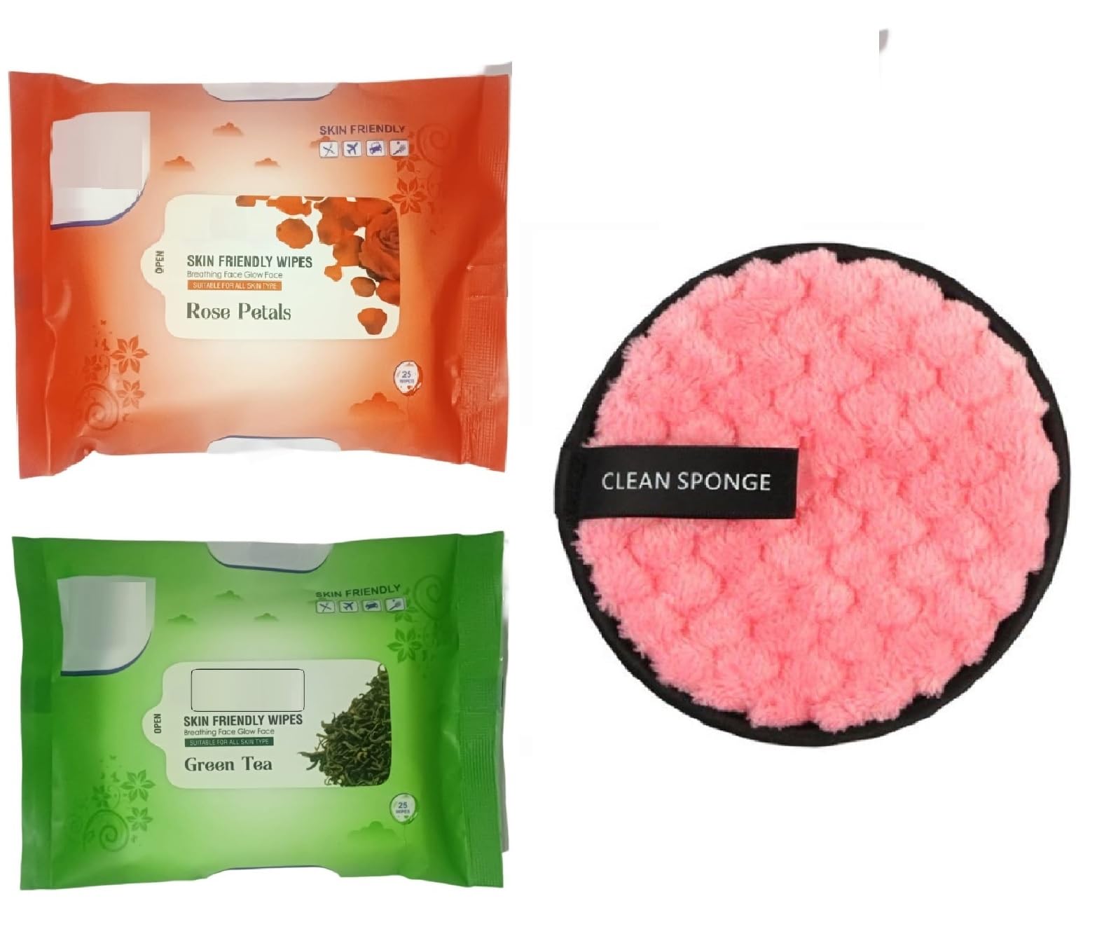 Refreshing Daily Use Cleansing Face Wipes with Green Tea, Rose Petals, Blueberry & Vitamin C - Pack of 4 | Makeup Remover Pads & Reusable Face Sponge (1pc) for Skincare, Travel & On-the-Go Beauty Routine
