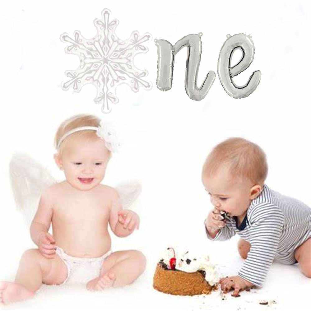 Snowflake One Balloon Decorations - Winter Wonderland Party, Birthday, Baby Shower Decor - White First Birthday Balloon Garland & Banner - Perfect for Winter Parties, Baby Showers & 1st Birthday Celebrations