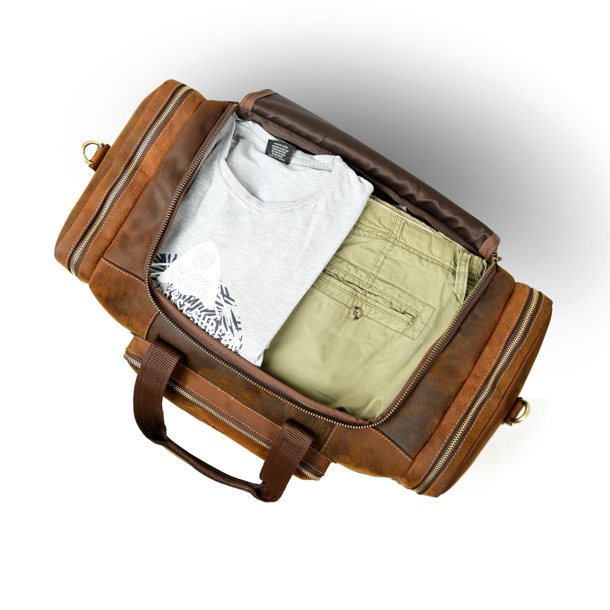 Premium Genuine Leather Duffel Bag - Water-Resistant Carry-On Luggage with Adjustable Shoulder Strap & Trolley Straps - Perfect for Travel, Gym, Business Trips & Weekend Getaways