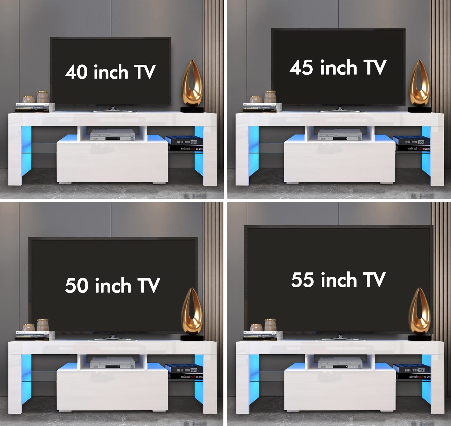 Hangoo White TV Stand for 60 Inch TV - Modern Entertainment Center with Storage Drawers, LED TV Console Cabinet for Gaming & Media - Perfect for Bedroom & Living Room (51x14x18 Inches) - Ideal for Organizing Cables, Gaming Consoles & Home Theater Setup