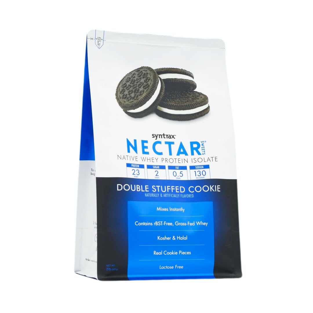 Syntrax Nectar Sweets 100% Whey Protein Isolate Powder with Real Cookie Pieces - Double Stuffed Cookie Flavor - 2 lb (907g) for Post-Workout Recovery & Muscle Growth - Perfect for Smoothies, Baking & Healthy Snacks