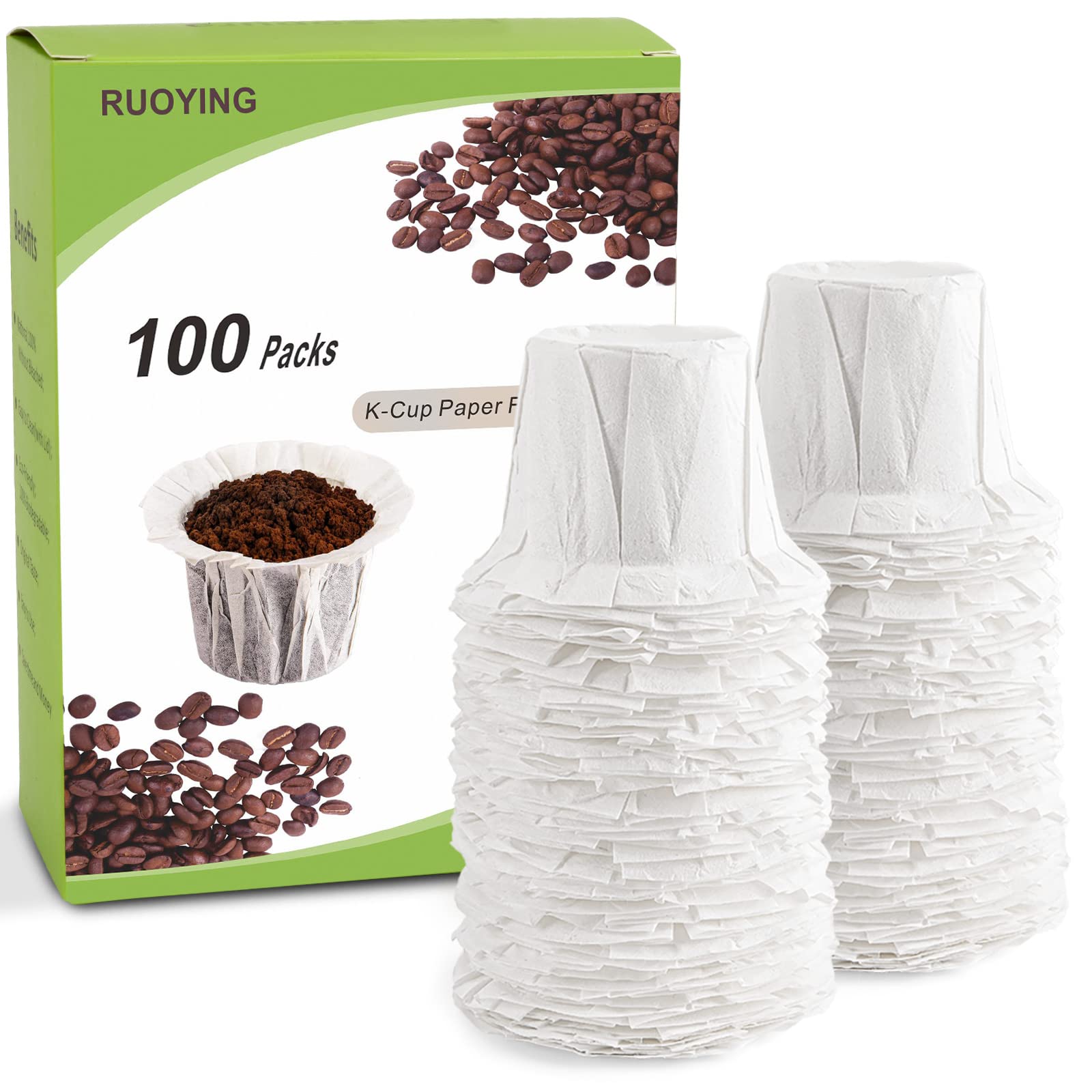 Premium K Cup Coffee Paper Filters - Disposable & Reusable for Keurig Brewers - Fits All Single Serve K Cup Brands (100 Count) - Perfect for Home, Office & Travel Use