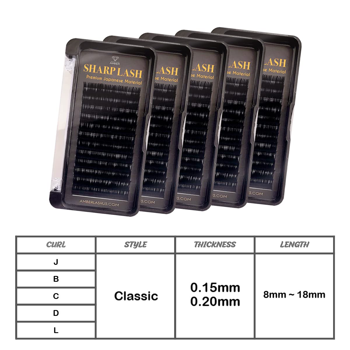Amber Lash Sharp Lash Mink Eyelash Extensions - 12 Row Professional Eyelash Tray with Mixed Curls (C-Curl), Lengths (8-15mm) & Thickness (0.15mm) for Salon & DIY Lash Artists | Perfect for Volume Lashes, Bridal Makeup & Special Occasions