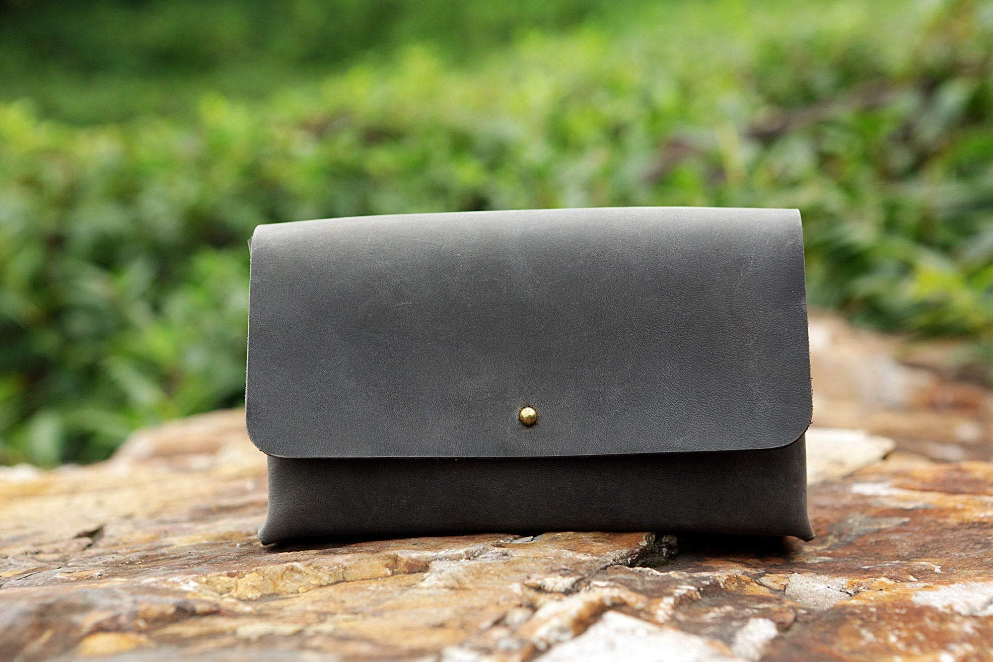 Handmade Gray Distressed Leather MacBook Charger Case Bag - Premium Laptop Cord Organizer for MacBook Pro/Air - Perfect for Travel, Office & Home Use