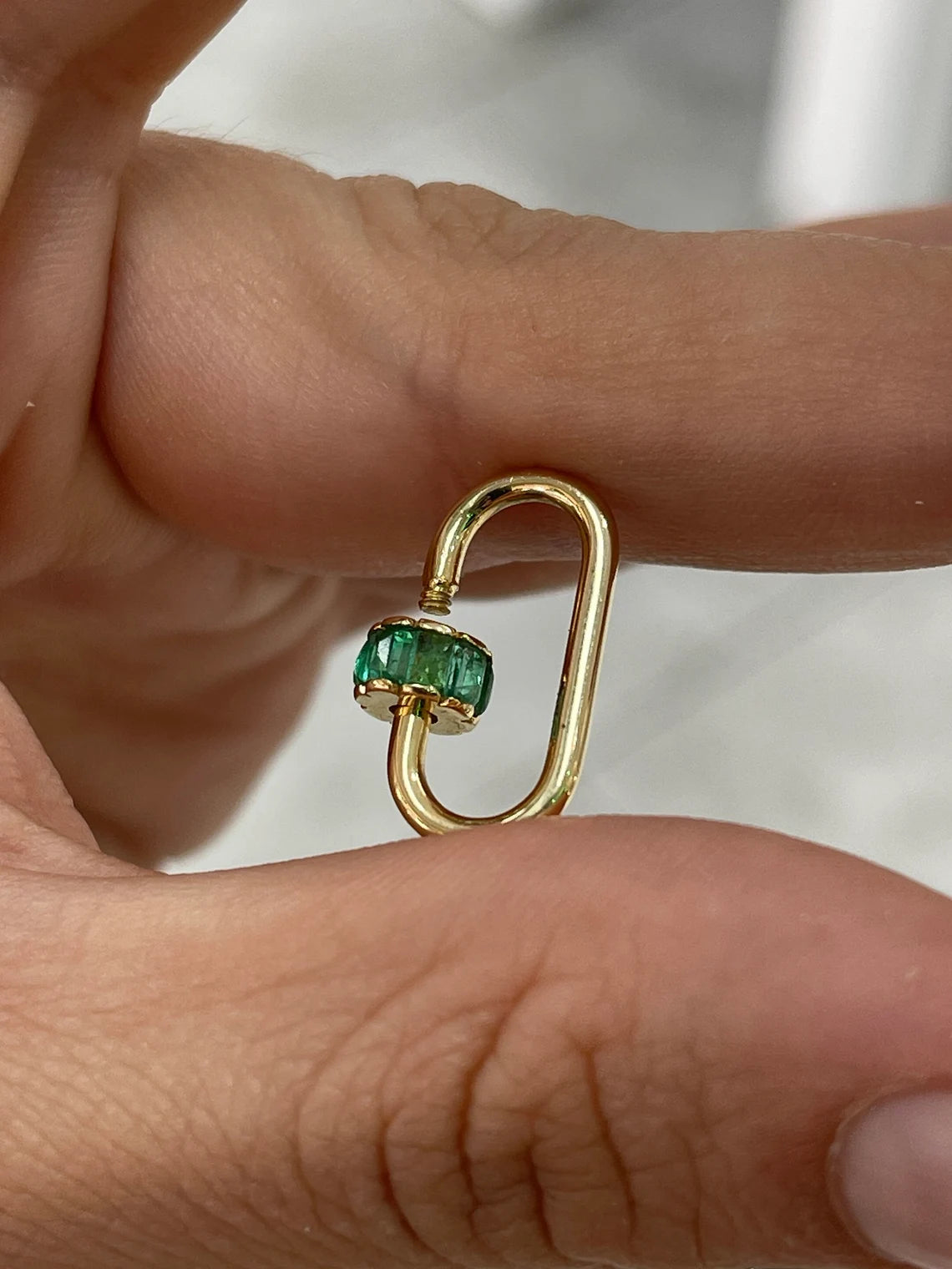 1.15ct Natural Emerald Cut Carabiner with Green Emerald Charm Pendant - Elegant Jewelry for Outdoor Adventures & Everyday Wear