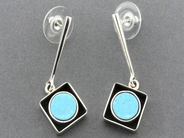 Turquoise Framed Stone Circle Earrings for Women – Boho Chic Jewelry for Casual & Party Wear
