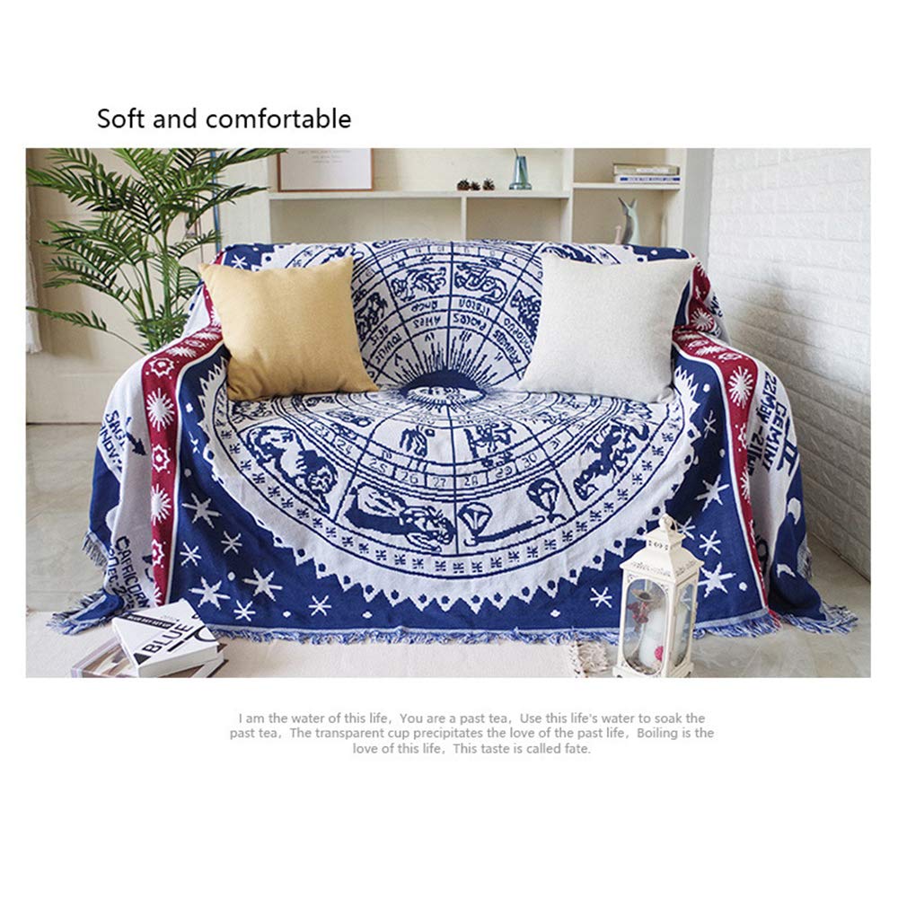 Boho Blanket - Double-Sided Decorative Sofa Cover, Reversible Throw Blanket for Couch, Dust Protector - White Zodiac Print (90