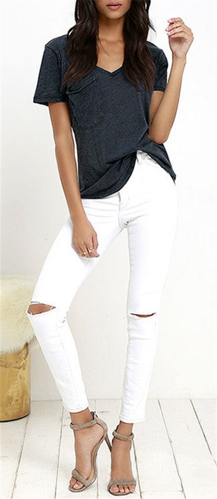 Women's Short Sleeve V-Neck Tunic T-Shirt - Casual Summer Fashion Top Blouse for Everyday Wear, Work & Outings