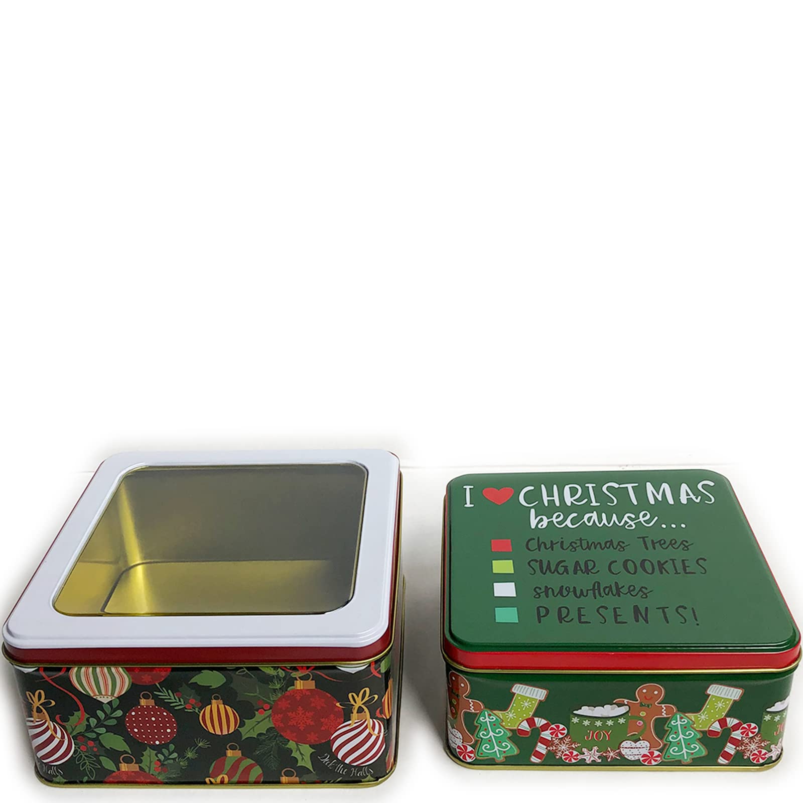 2 Pack Christmas Cookie Tins with Lids - Small Metal Square Containers for Holiday Treats, Candy, Snacks & Pastry Storage - Cute Ornamental Nesting Gift Boxes for Cookie Swap, Party Favors & Holiday Celebrations - Perfect for Christmas Gifting, Baking Treats & Festive Home Decor