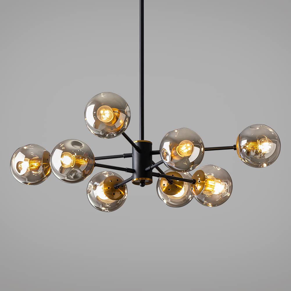 YEDAORL Sputnik Chandelier - 8-Light Modern Glass Pendant Light Fixture for Dining Room, Kitchen Island, Living Room & Bedroom - Black Ceiling Hanging Lighting for Home Decor & Interior Design