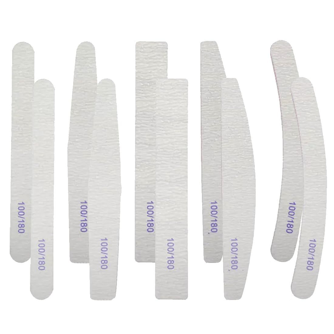 Gleevia 10Pcs Professional Nail Files Set - 100/180 Grit for Natural & Acrylic Nails - 5 Shape Manicure & Pedicure Kit for Home & Salon Use