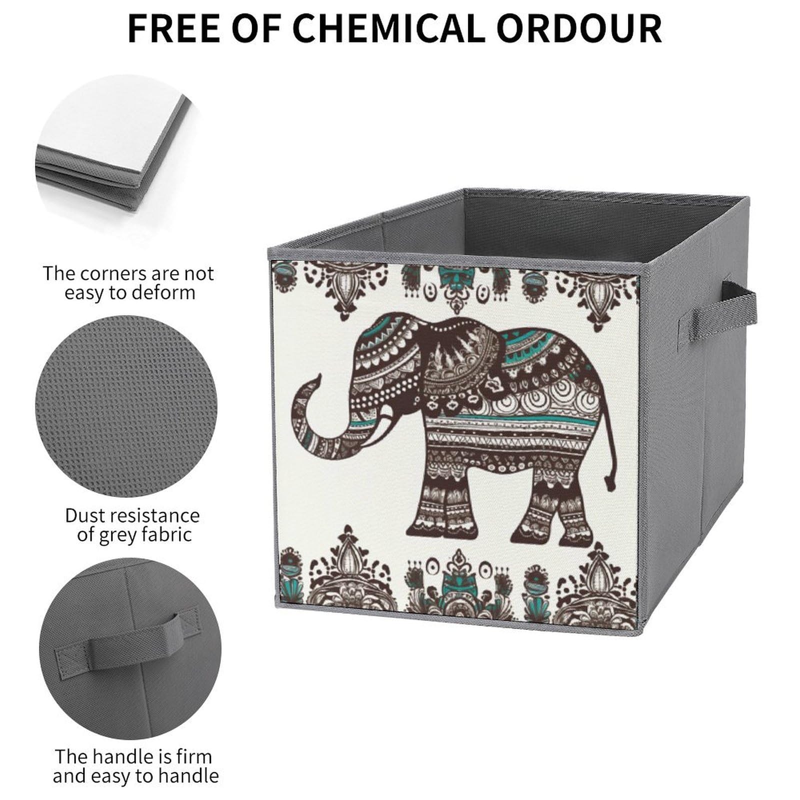 Bohemian Elephant Pattern Collapsible Storage Bins 6-Pack - Large Woven Storage Baskets with Handles for Closet, Bedroom & Nursery Organization - Perfect for Clothes, Toys, Blankets & Home Decor Storage