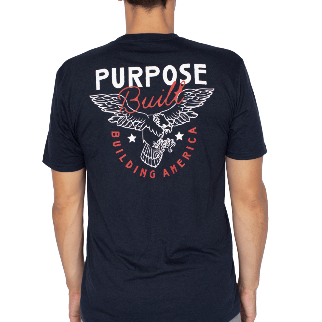 Building America T-Shirt - True Navy - Patriotic American Flag Tee for Men & Women - Comfortable Casual Wear for Everyday, 4th of July & National Holidays