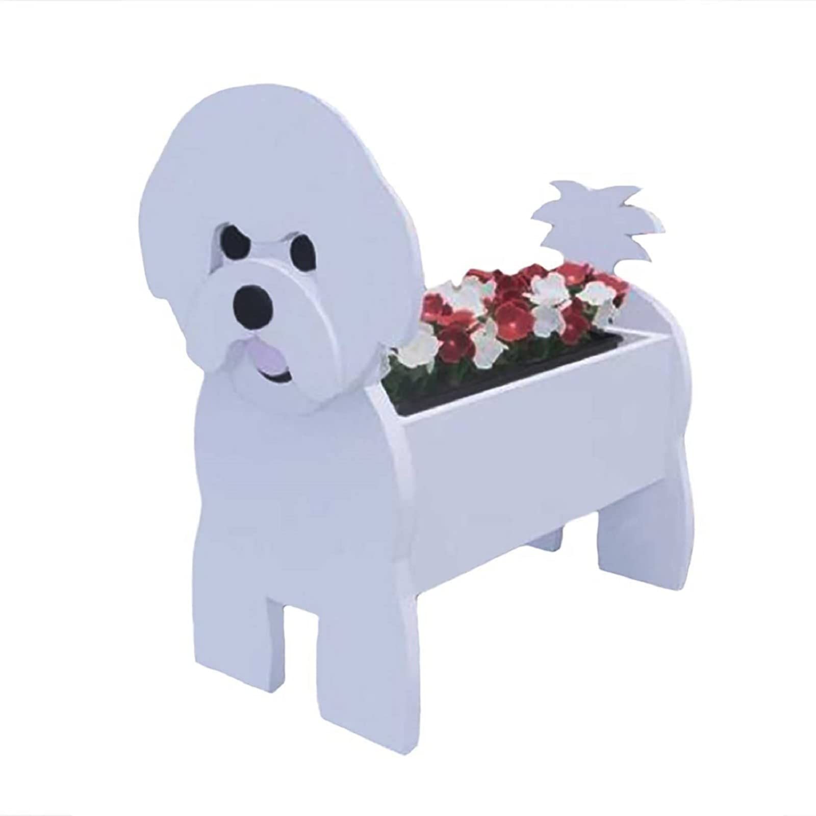 SAIWENG Bichon Frise Shaped Flower Pot - Cute Animal Planter for Succulents, Herbs & Small Plants - Perfect for Garden, Yard & Home Decor - Indoor/Outdoor Decorative Plant Pot