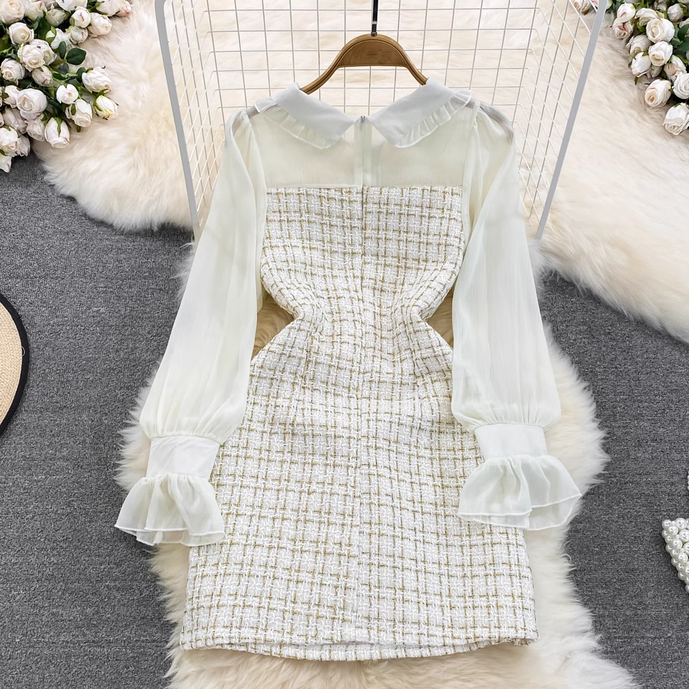 Elegant Autumn Chiffon Long Sleeve A-Line Short Dress 1609 - Perfect for Fall Weddings, Date Nights & Office Wear