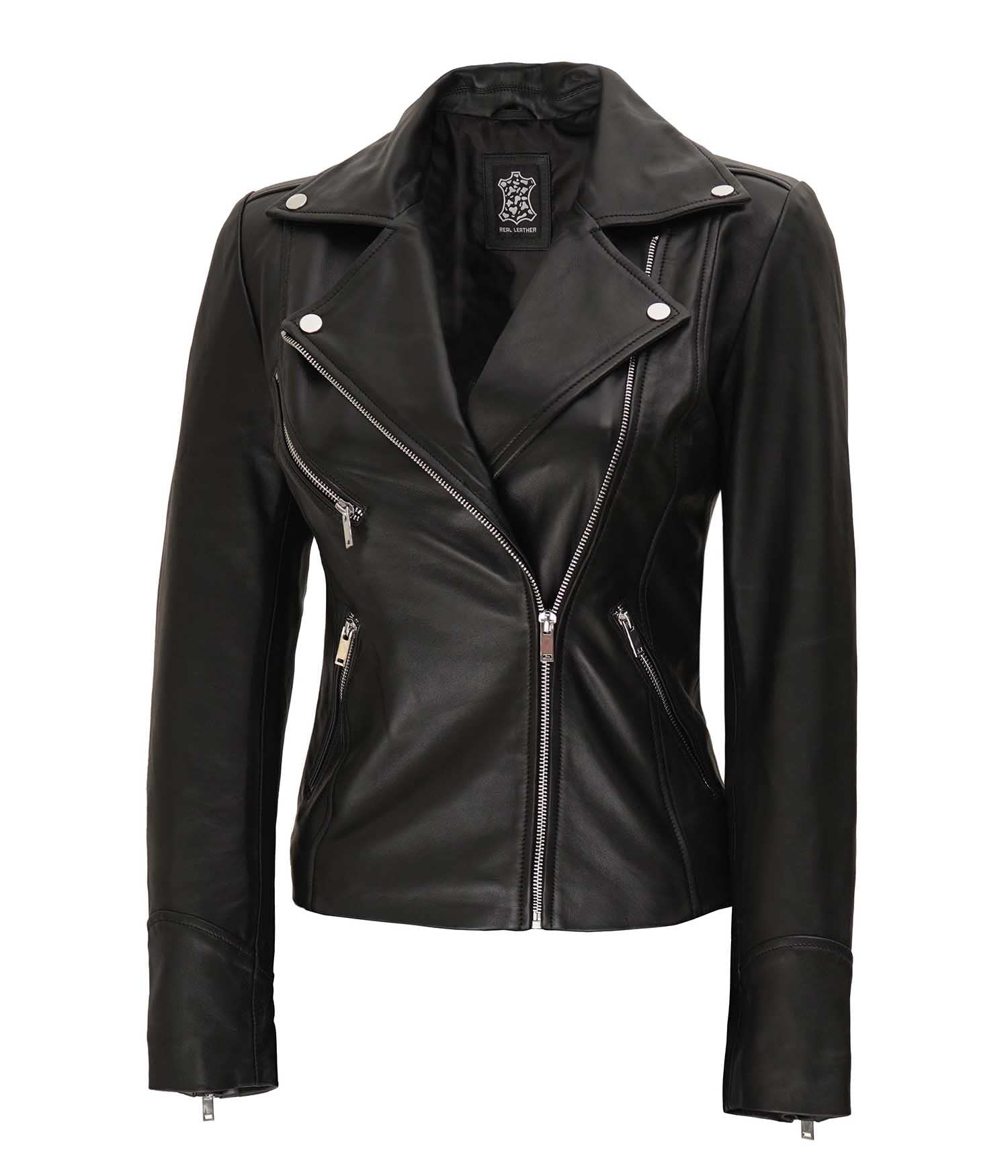 Decrum Women's Asymmetrical Real Lambskin Leather Jacket – Trendy Fashion Outerwear for Women | Perfect for Casual Outings, Date Nights & Fall Layering