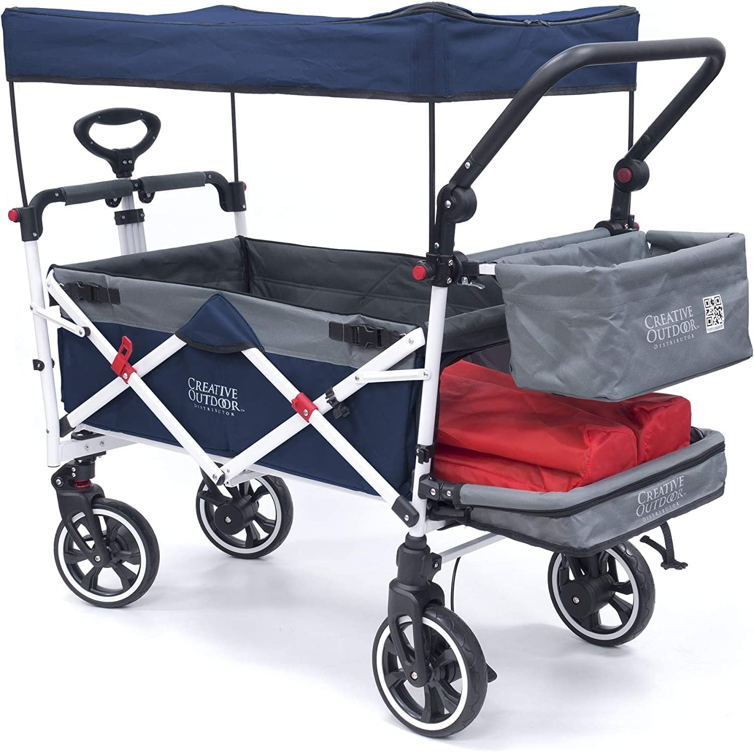 Best Collapsible Outdoor Wagon for Kids - Push Pull Stroller with Canopy, Foldable Cart for Beach, Park, Garden & Tailgate (Navy Blue & Grey) - Perfect for Family Outings, Picnics & Outdoor Adventures