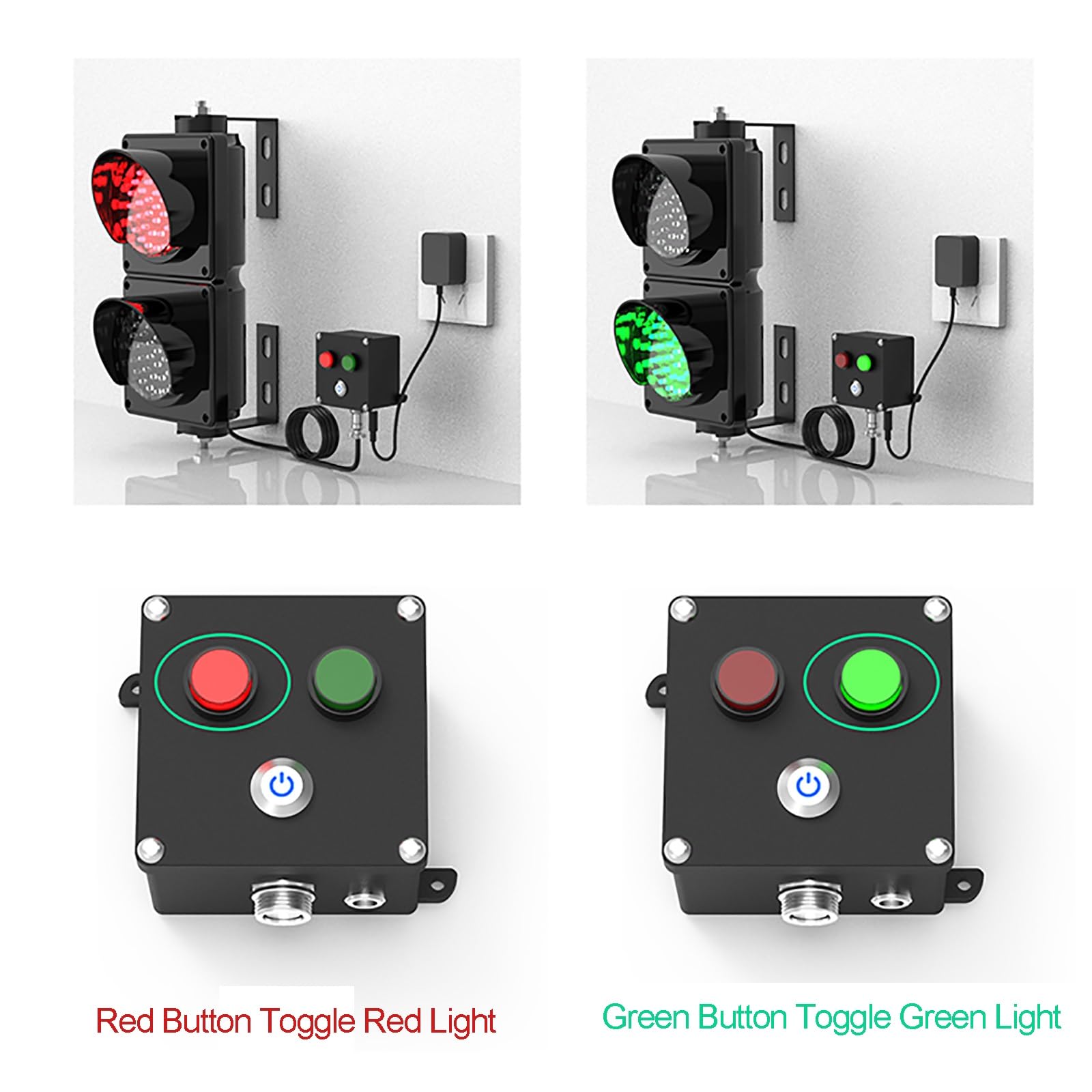 2 Pack Red/Green LED Loading Dock Traffic Lights - Indoor/Outdoor Wall Mount Industrial Signal Lamp with Control Switch, Plug & Play - Perfect for Warehouse, Factory & Shipping Dock Safety