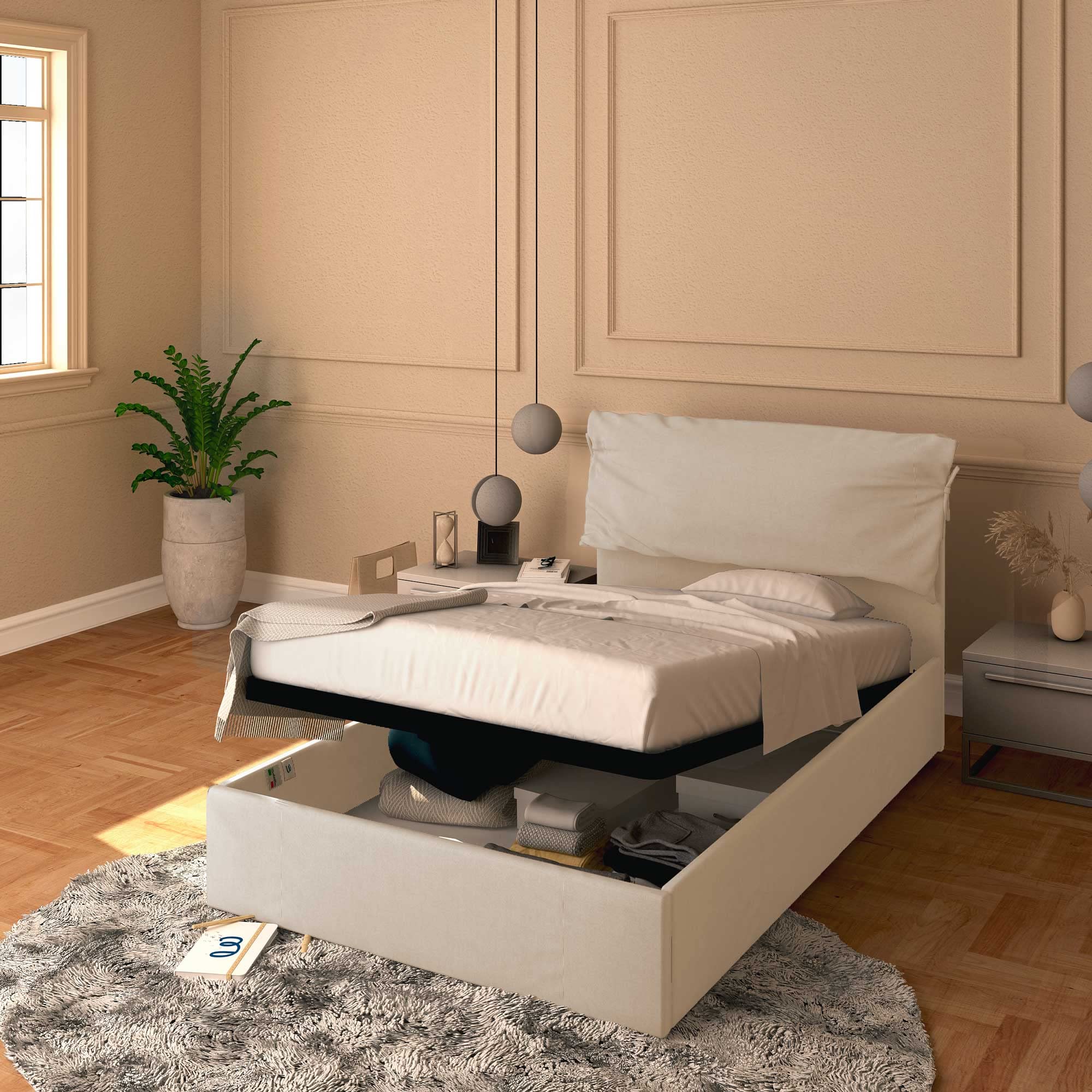 Baldiflex Single Bed Frame with Storage - Licia Soft Synthetic Leather, Slatted Base for Single Mattress, 120 x 190 cm, Thin Padded Headboard, White - Perfect for Small Bedrooms, Guest Rooms & Studio Apartments