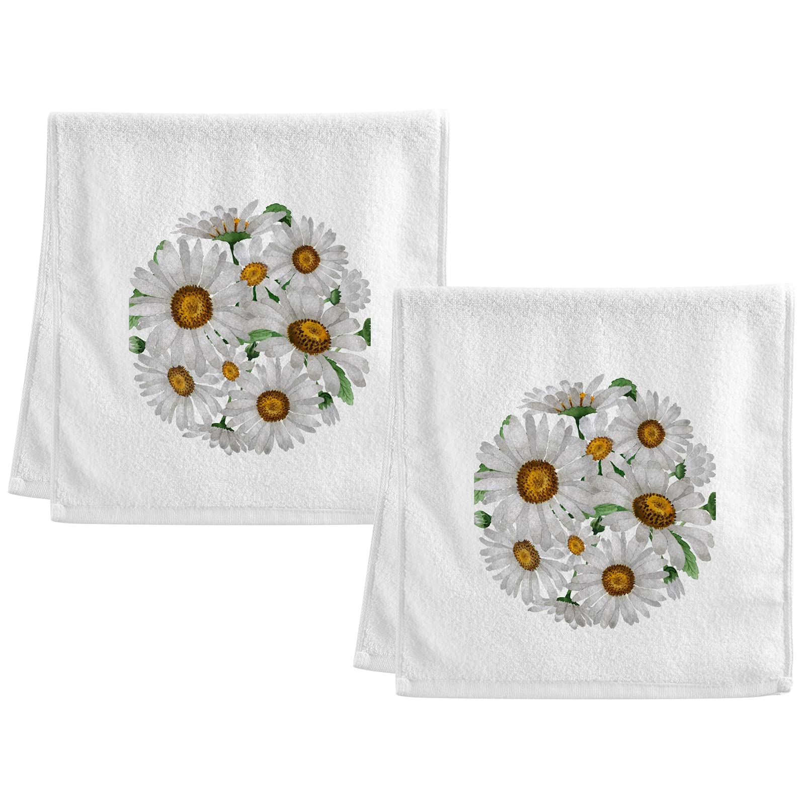 ALAZA Daisy Chamomile Floral Bath Towels Set of 2 - 100% Cotton Hand Towels 16x30 Inches, Super Absorbent & Skin-Friendly for Bathroom, Kitchen, Spa & Guest Use