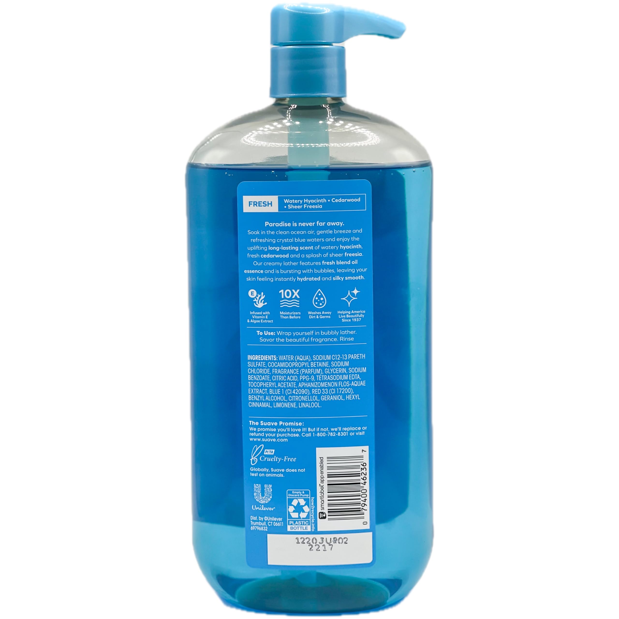 Suave Essentials Ocean Breeze Refreshing Body Wash 33.4oz | Hydrating & Moisturizing Shower Gel for All Skin Types | Perfect for Daily Use, Gym & Travel
