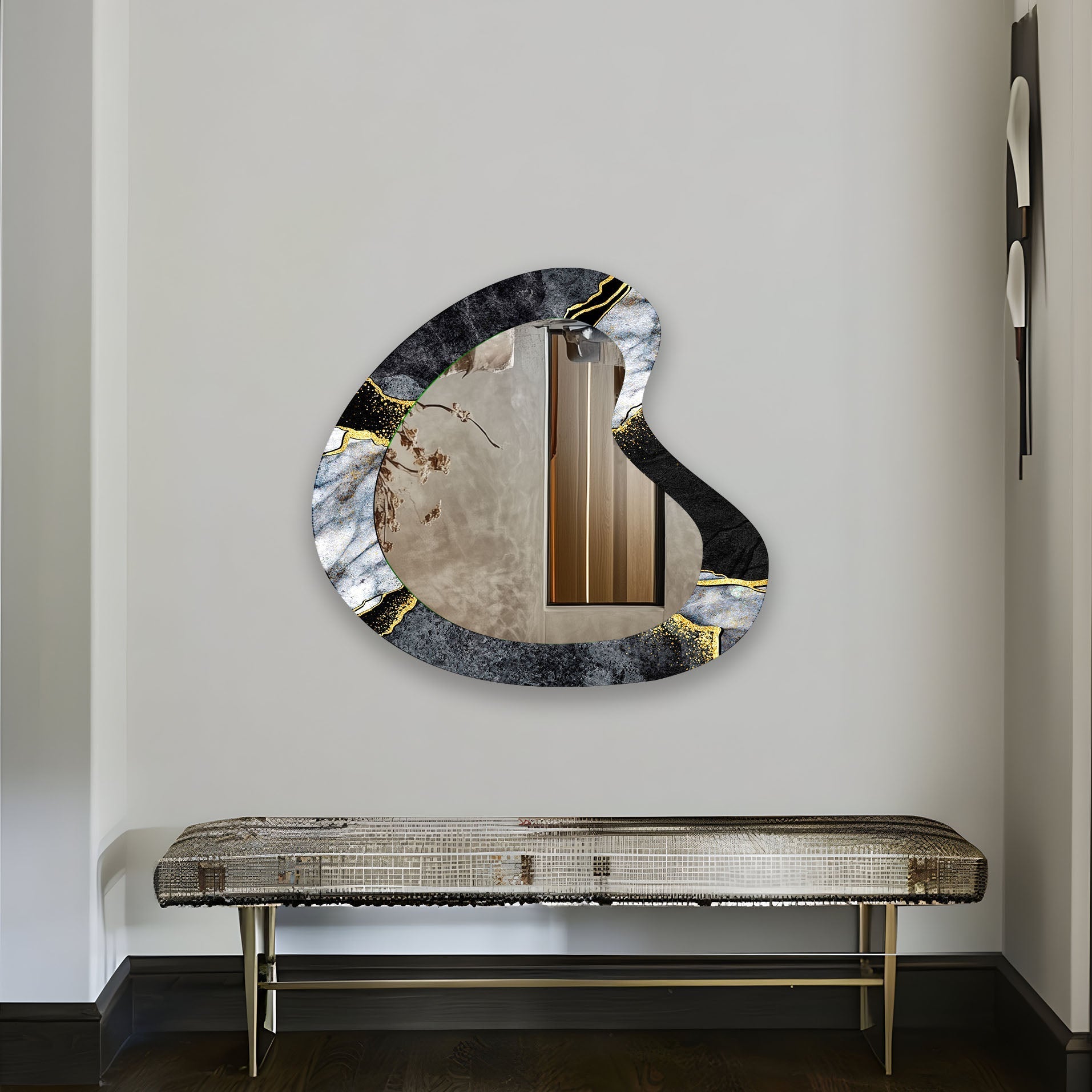 Elegant Black Marble Aesthetic Glass Wall Mirror - Modern Home Decor for Bedroom, Bathroom & Entryway