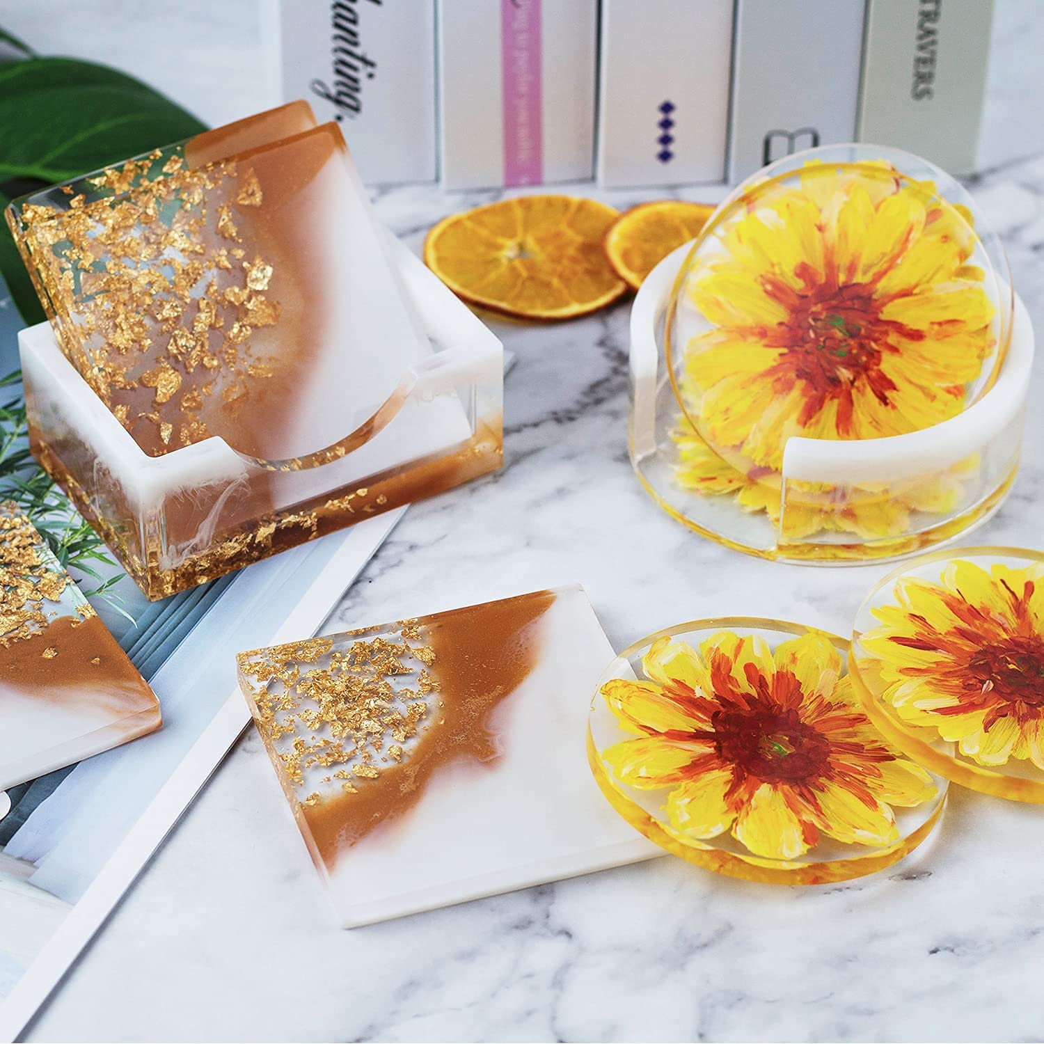 Premium Silicone Resin Molds Set - 8-Piece Epoxy Coaster Molds with Flower Drying Tray & Storage Box for DIY Craft Projects - Perfect for Home Decor, Gift Making, and Resin Art Creations